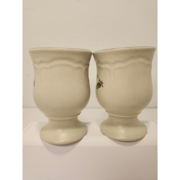 Pfaltzgraff Christmas Heirloom Stoneware Pedestal Mug Set Of 2 Vintage Holly - Picture 4 of 11